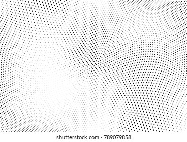 Abstract halftone wave dotted background. Futuristic twisted grunge pattern, dot, circles.  Vector modern optical pop art texture for posters, business cards, cover, labels mock-up, stickers layout