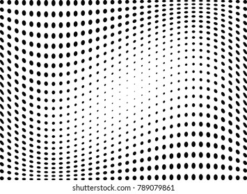 Abstract halftone wave dotted background. Futuristic twisted grunge pattern, dot, circles.  Vector modern optical pop art texture for posters, business cards, cover, labels mock-up, stickers layout