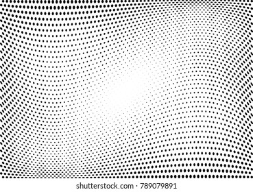 Abstract halftone wave dotted background. Futuristic twisted grunge pattern, dot, circles.  Vector modern optical pop art texture for posters, business cards, cover, labels mock-up, stickers layout