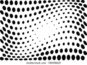 Abstract halftone wave dotted background. Futuristic twisted grunge pattern, dot, circles.  Vector modern optical pop art texture for posters, business cards, cover, labels mock-up, stickers layout