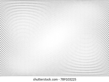 Abstract halftone wave dotted background. Futuristic twisted grunge pattern, dot, circles.  Vector modern optical pop art texture for posters, business cards, cover, labels mock-up, stickers layout