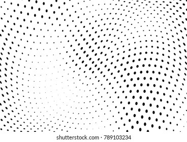 Abstract halftone wave dotted background. Futuristic twisted grunge pattern, dot, circles.  Vector modern optical pop art texture for posters, business cards, cover, labels mock-up, stickers layout