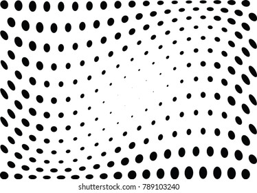Abstract halftone wave dotted background. Futuristic twisted grunge pattern, dot, circles.  Vector modern optical pop art texture for posters, business cards, cover, labels mock-up, stickers layout