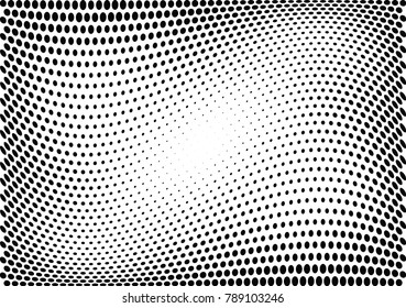 Abstract halftone wave dotted background. Futuristic twisted grunge pattern, dot, circles.  Vector modern optical pop art texture for posters, business cards, cover, labels mock-up, stickers layout
