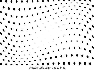 Abstract halftone wave dotted background. Futuristic twisted grunge pattern, dot, circles.  Vector modern optical pop art texture for posters, business cards, cover, labels mock-up, stickers layout