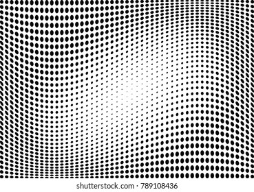 Abstract halftone wave dotted background. Futuristic twisted grunge pattern, dot, circles.  Vector modern optical pop art texture for posters, business cards, cover, labels mock-up, stickers layout