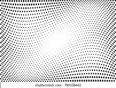Abstract halftone wave dotted background. Futuristic twisted grunge pattern, dot, circles.  Vector modern optical pop art texture for posters, business cards, cover, labels mock-up, stickers layout