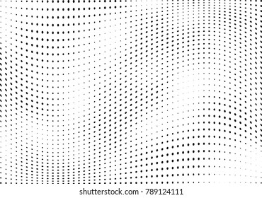 Abstract halftone wave dotted background. Futuristic twisted grunge pattern, dot, circles.  Vector modern optical pop art texture for posters, business cards, cover, labels mock-up, stickers layout