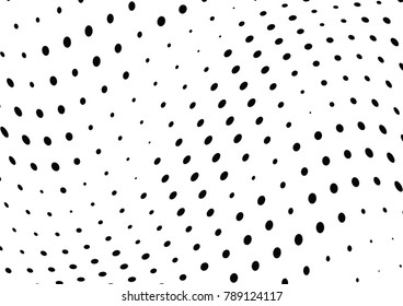 Abstract halftone wave dotted background. Futuristic twisted grunge pattern, dot, circles.  Vector modern optical pop art texture for posters, business cards, cover, labels mock-up, stickers layout