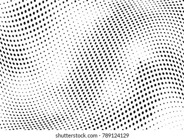 Abstract halftone wave dotted background. Futuristic twisted grunge pattern, dot, circles.  Vector modern optical pop art texture for posters, business cards, cover, labels mock-up, stickers layout