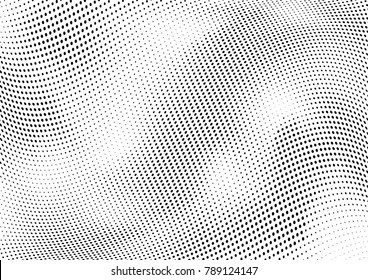 Abstract halftone wave dotted background. Futuristic twisted grunge pattern, dot, circles.  Vector modern optical pop art texture for posters, business cards, cover, labels mock-up, stickers layout