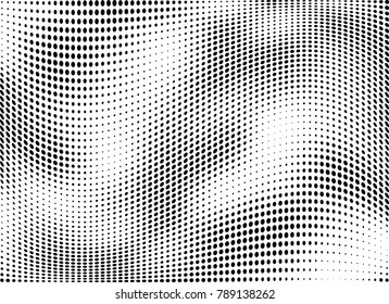 Abstract halftone wave dotted background. Futuristic twisted grunge pattern, dot, circles.  Vector modern optical pop art texture for posters, business cards, cover, labels mock-up, stickers layout