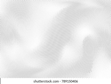 Abstract halftone wave dotted background. Futuristic twisted grunge pattern, dot, circles.  Vector modern optical pop art texture for posters, business cards, cover, labels mock-up, stickers layout