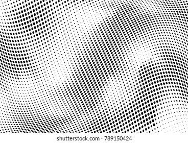 Abstract halftone wave dotted background. Futuristic twisted grunge pattern, dot, circles.  Vector modern optical pop art texture for posters, business cards, cover, labels mock-up, stickers layout