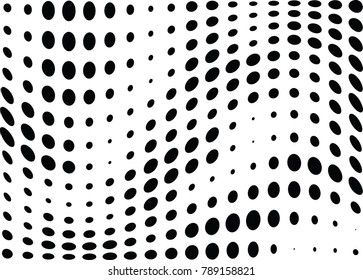 Abstract halftone wave dotted background. Futuristic twisted grunge pattern, dot, circles.  Vector modern optical pop art texture for posters, business cards, cover, labels mock-up, stickers layout