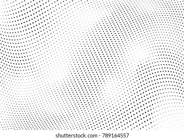 Abstract halftone wave dotted background. Futuristic twisted grunge pattern, dot, circles.  Vector modern optical pop art texture for posters, business cards, cover, labels mock-up, stickers layout