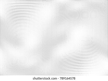 Abstract halftone wave dotted background. Futuristic twisted grunge pattern, dot, circles.  Vector modern optical pop art texture for posters, business cards, cover, labels mock-up, stickers layout