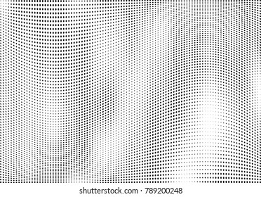 Abstract halftone wave dotted background. Futuristic twisted grunge pattern, dot, circles.  Vector modern optical pop art texture for posters, business cards, cover, labels mock-up, stickers layout