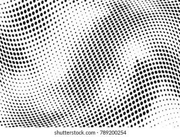 Abstract halftone wave dotted background. Futuristic twisted grunge pattern, dot, circles.  Vector modern optical pop art texture for posters, business cards, cover, labels mock-up, stickers layout