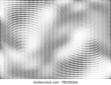 Abstract halftone wave dotted background. Futuristic twisted grunge pattern, dot, circles.  Vector modern optical pop art texture for posters, business cards, cover, labels mock-up, stickers layout