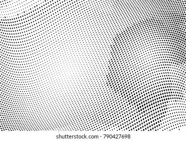 Abstract halftone wave dotted background. Futuristic twisted grunge pattern, dot, circles.  Vector modern optical pop art texture for posters, business cards, cover, labels mock-up, stickers layout