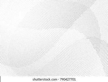 Abstract halftone wave dotted background. Futuristic twisted grunge pattern, dot, circles.  Vector modern optical pop art texture for posters, business cards, cover, labels mock-up, stickers layout