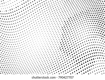 Abstract halftone wave dotted background. Futuristic twisted grunge pattern, dot, circles.  Vector modern optical pop art texture for posters, business cards, cover, labels mock-up, stickers layout