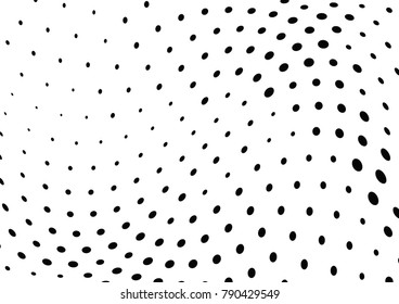 Abstract halftone wave dotted background. Futuristic twisted grunge pattern, dot, circles.  Vector modern optical pop art texture for posters, business cards, cover, labels mock-up, stickers layout