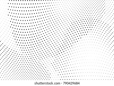 Abstract halftone wave dotted background. Futuristic twisted grunge pattern, dot, circles.  Vector modern optical pop art texture for posters, business cards, cover, labels mock-up, stickers layout