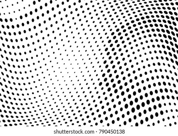 Abstract halftone wave dotted background. Futuristic twisted grunge pattern, dot, circles.  Vector modern optical pop art texture for posters, business cards, cover, labels mock-up, stickers layout