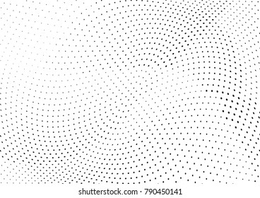 Abstract halftone wave dotted background. Futuristic twisted grunge pattern, dot, circles.  Vector modern optical pop art texture for posters, business cards, cover, labels mock-up, stickers layout