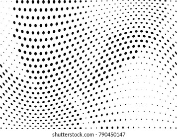 Abstract halftone wave dotted background. Futuristic twisted grunge pattern, dot, circles.  Vector modern optical pop art texture for posters, business cards, cover, labels mock-up, stickers layout