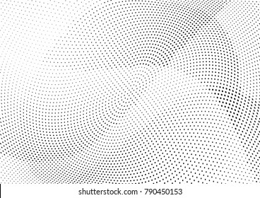 Abstract halftone wave dotted background. Futuristic twisted grunge pattern, dot, circles.  Vector modern optical pop art texture for posters, business cards, cover, labels mock-up, stickers layout