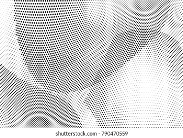 Abstract halftone wave dotted background. Futuristic twisted grunge pattern, dot, circles.  Vector modern optical pop art texture for posters, business cards, cover, labels mock-up, stickers layout