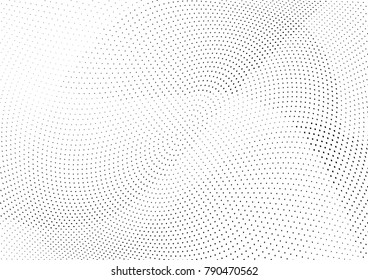 Abstract halftone wave dotted background. Futuristic twisted grunge pattern, dot, circles.  Vector modern optical pop art texture for posters, business cards, cover, labels mock-up, stickers layout