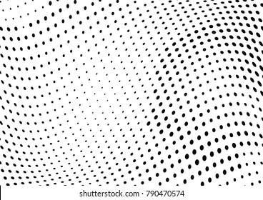 Abstract halftone wave dotted background. Futuristic twisted grunge pattern, dot, circles.  Vector modern optical pop art texture for posters, business cards, cover, labels mock-up, stickers layout