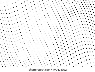 Abstract halftone wave dotted background. Futuristic twisted grunge pattern, dot, circles.  Vector modern optical pop art texture for posters, business cards, cover, labels mock-up, stickers layout