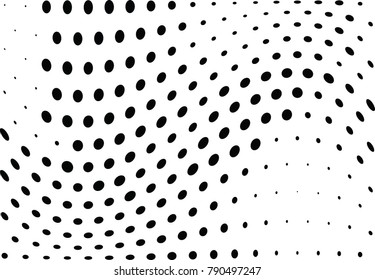 Abstract halftone wave dotted background. Futuristic twisted grunge pattern, dot, circles.  Vector modern optical pop art texture for posters, business cards, cover, labels mock-up, stickers layout