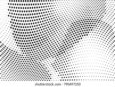 Abstract halftone wave dotted background. Futuristic twisted grunge pattern, dot, circles.  Vector modern optical pop art texture for posters, business cards, cover, labels mock-up, stickers layout