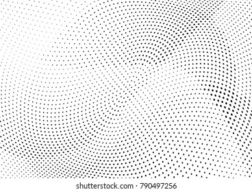 Abstract halftone wave dotted background. Futuristic twisted grunge pattern, dot, circles.  Vector modern optical pop art texture for posters, business cards, cover, labels mock-up, stickers layout