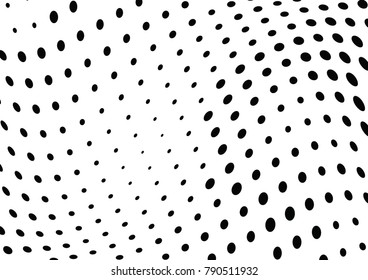 Abstract halftone wave dotted background. Futuristic twisted grunge pattern, dot, circles.  Vector modern optical pop art texture for posters, business cards, cover, labels mock-up, stickers layout