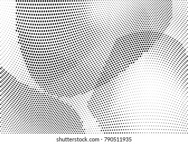 Abstract halftone wave dotted background. Futuristic twisted grunge pattern, dot, circles.  Vector modern optical pop art texture for posters, business cards, cover, labels mock-up, stickers layout