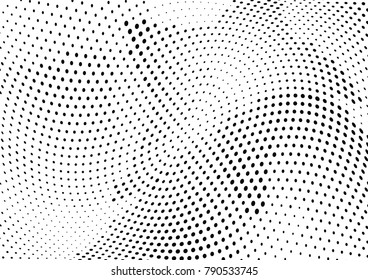 Abstract halftone wave dotted background. Futuristic twisted grunge pattern, dot, circles.  Vector modern optical pop art texture for posters, business cards, cover, labels mock-up, stickers layout