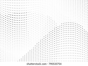 Abstract halftone wave dotted background. Futuristic twisted grunge pattern, dot, circles.  Vector modern optical pop art texture for posters, business cards, cover, labels mock-up, stickers layout