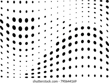 Abstract halftone wave dotted background. Futuristic twisted grunge pattern, dot, circles.  Vector modern optical pop art texture for posters, business cards, cover, labels mock-up, stickers layout