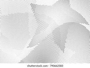Abstract halftone wave dotted background. Futuristic twisted grunge pattern, dot, circles.  Vector modern optical pop art texture for posters, business cards, cover, labels mock-up, stickers layout