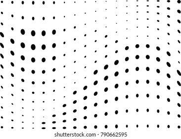 Abstract halftone wave dotted background. Futuristic twisted grunge pattern, dot, circles.  Vector modern optical pop art texture for posters, business cards, cover, labels mock-up, stickers layout
