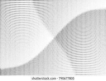 Abstract halftone wave dotted background. Futuristic twisted grunge pattern, dot, circles.  Vector modern optical pop art texture for posters, business cards, cover, labels mock-up, stickers layout