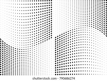 Abstract halftone wave dotted background. Futuristic twisted grunge pattern, dot, circles.  Vector modern optical pop art texture for posters, business cards, cover, labels mock-up, stickers layout