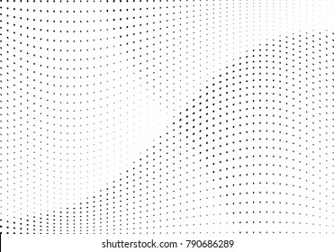 Abstract halftone wave dotted background. Futuristic twisted grunge pattern, dot, circles.  Vector modern optical pop art texture for posters, business cards, cover, labels mock-up, stickers layout